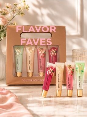 Victoria's Secret Flavor Faves Lip Gloss Set – Pink, Cream, Green, Red